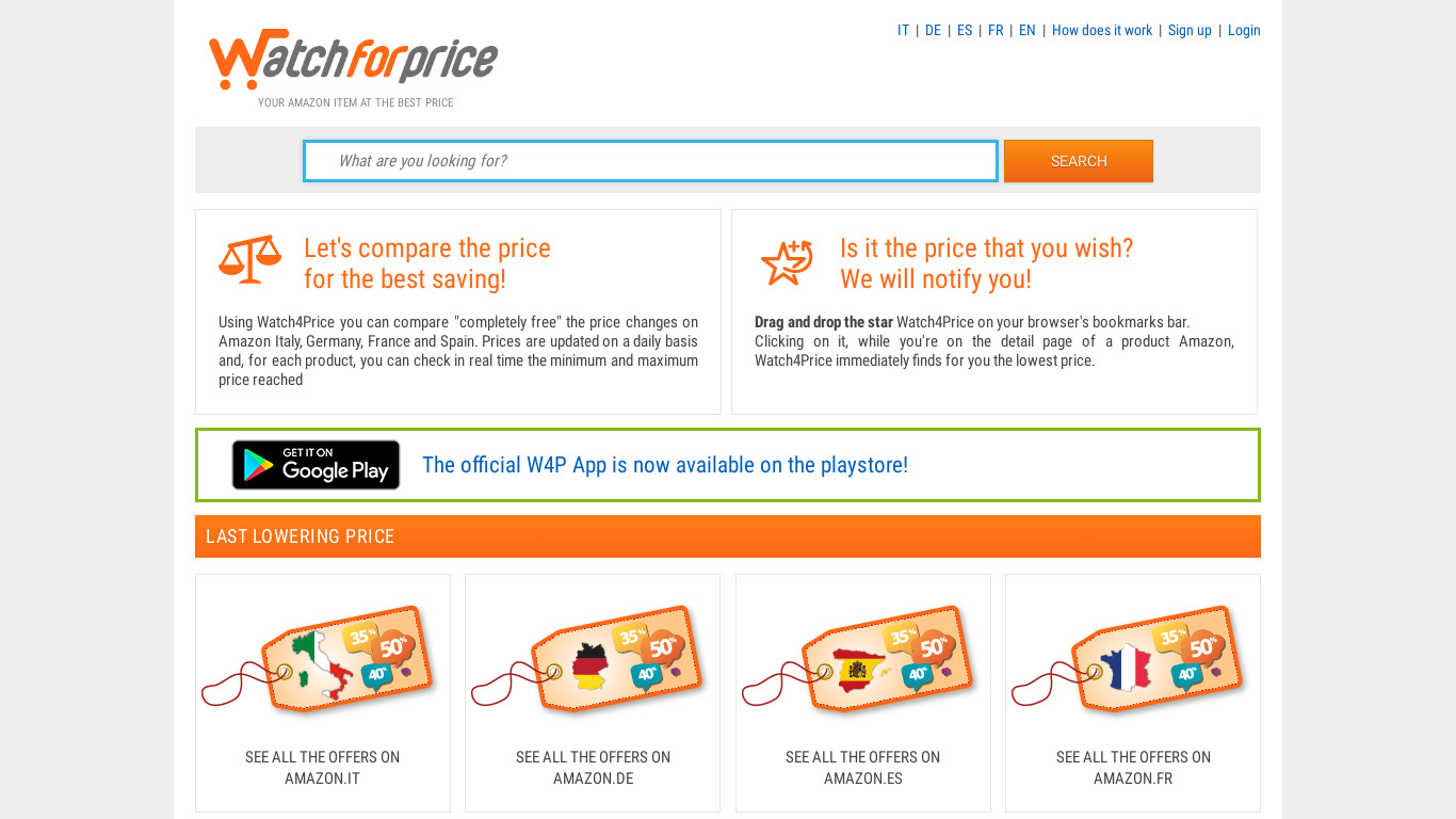Watch4Price Landing page