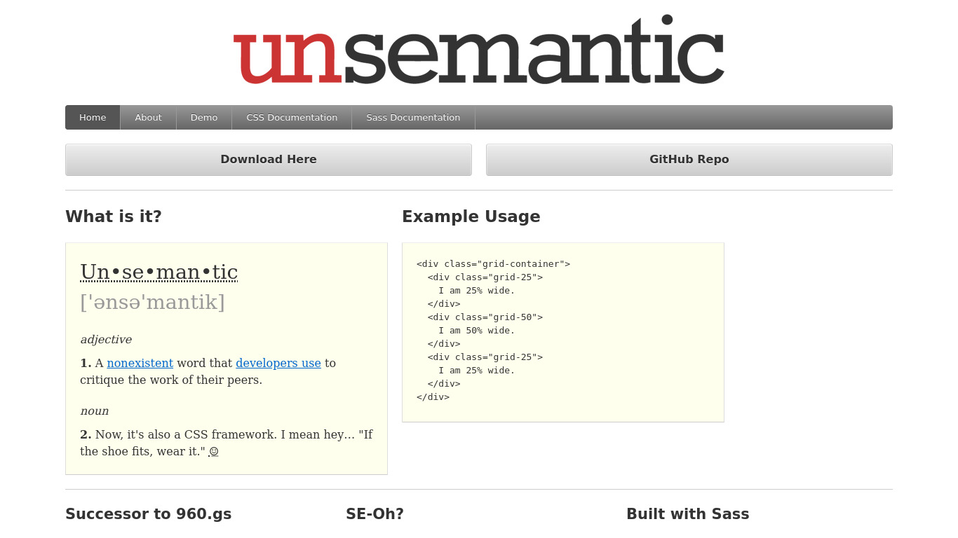 Unsemantic CSS Framework Landing page