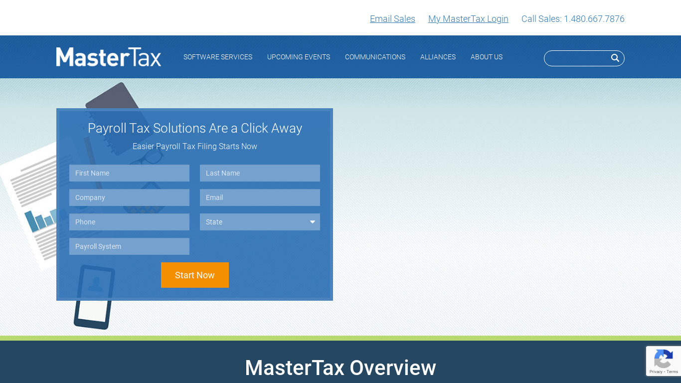 MasterTax Landing page