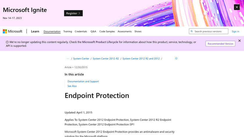 System Center Endpoint Protection Landing Page