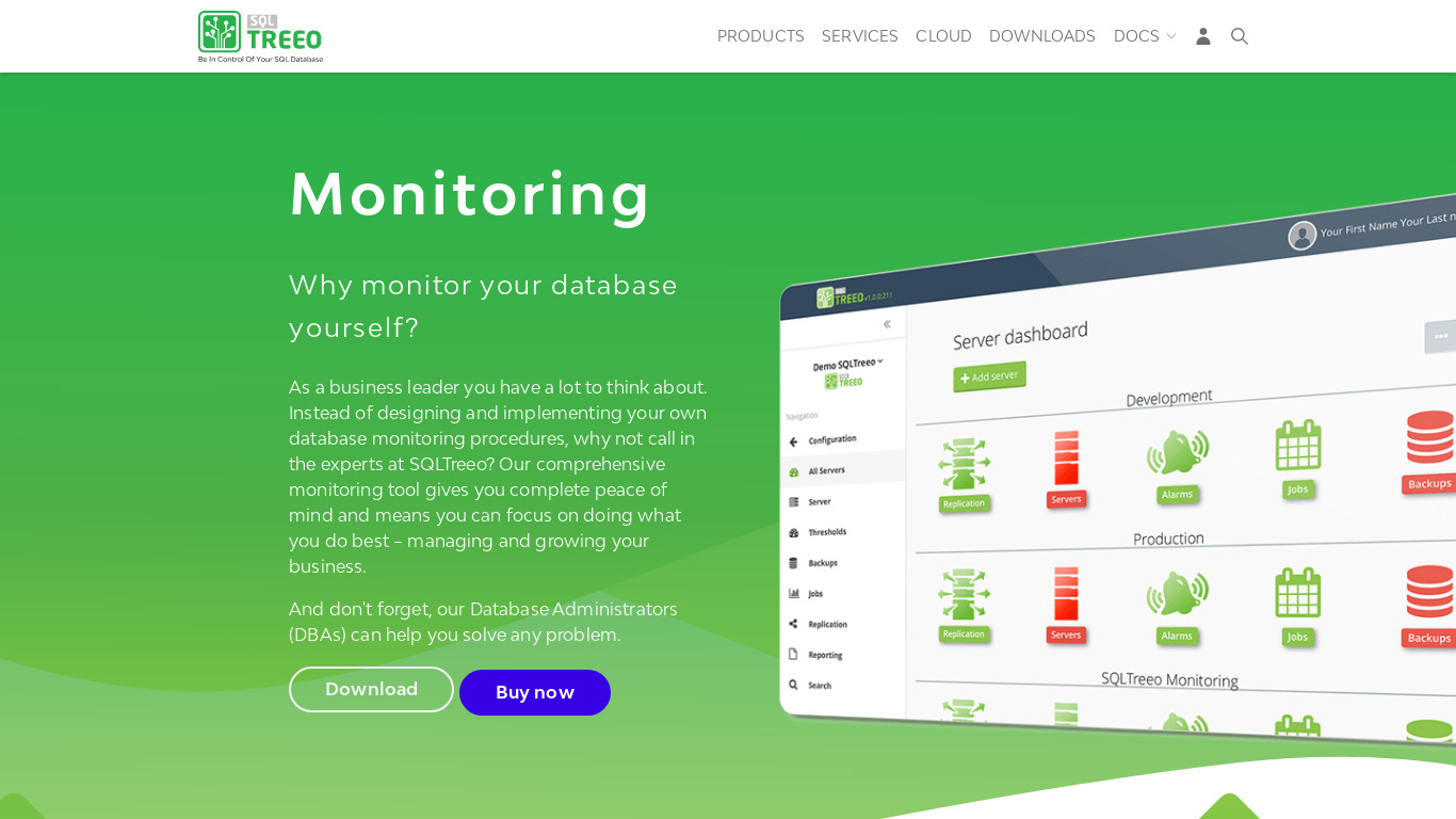 SQLTreeo Monitoring Landing page