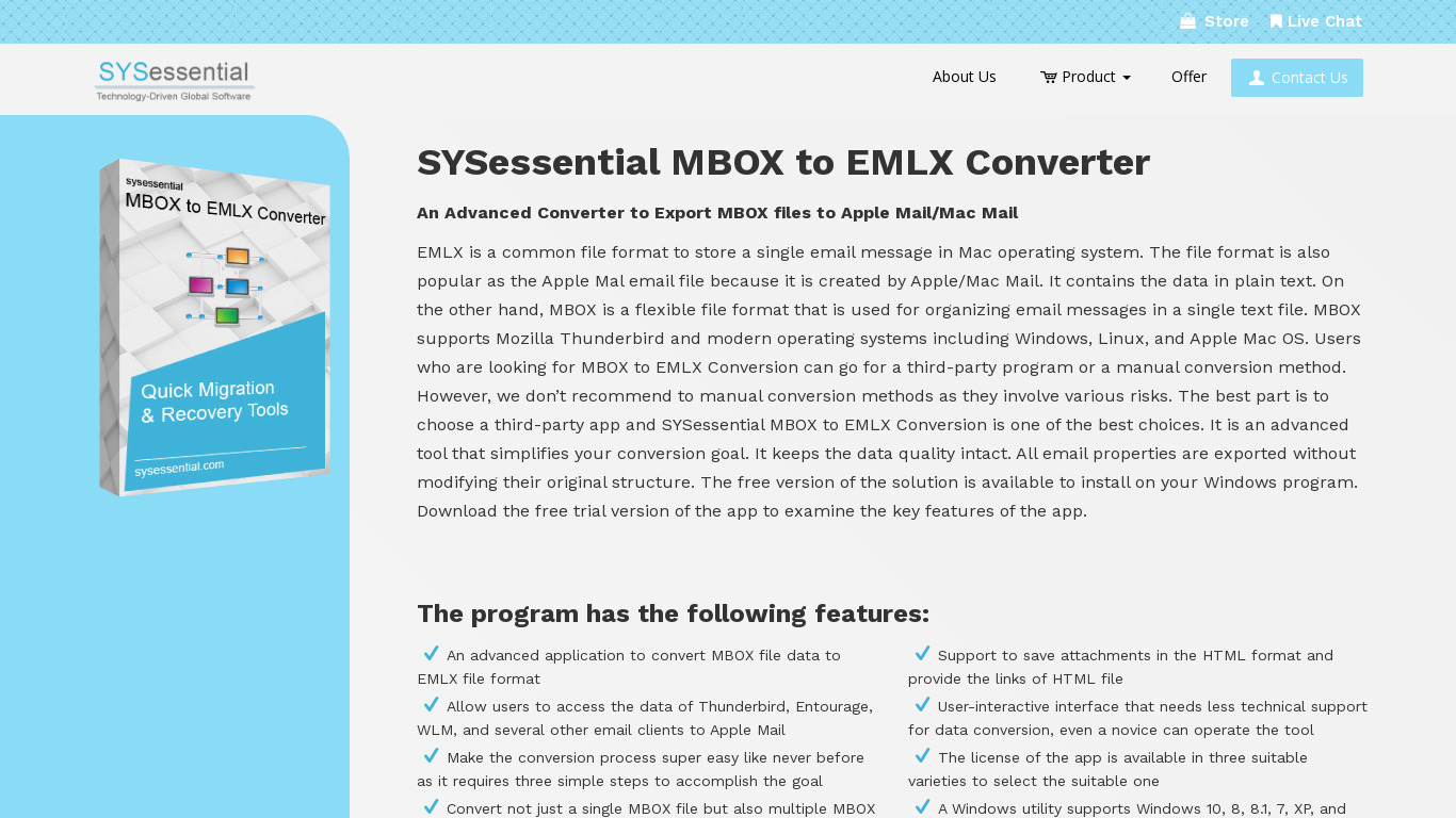 SYSessential MBOX to EMLX Converter Landing page