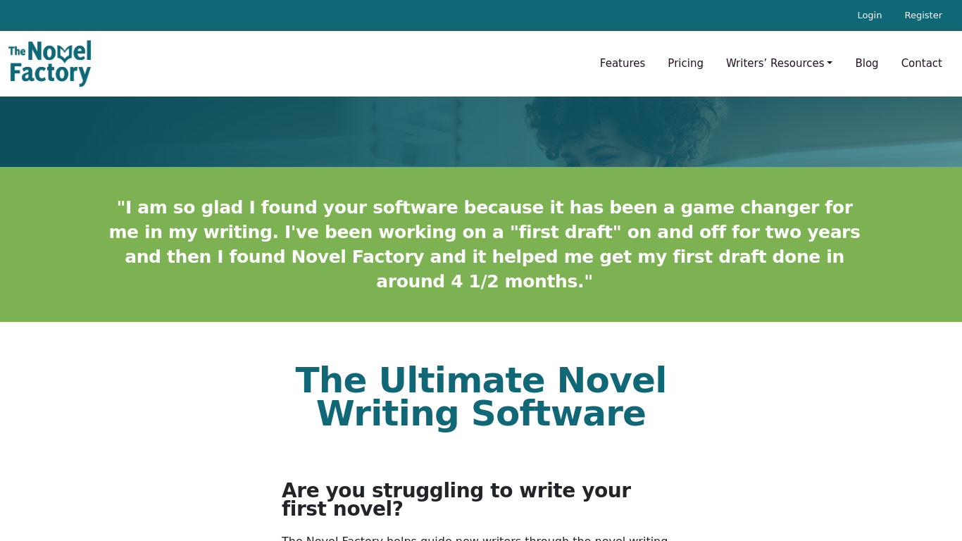 The Novel Factory Landing page