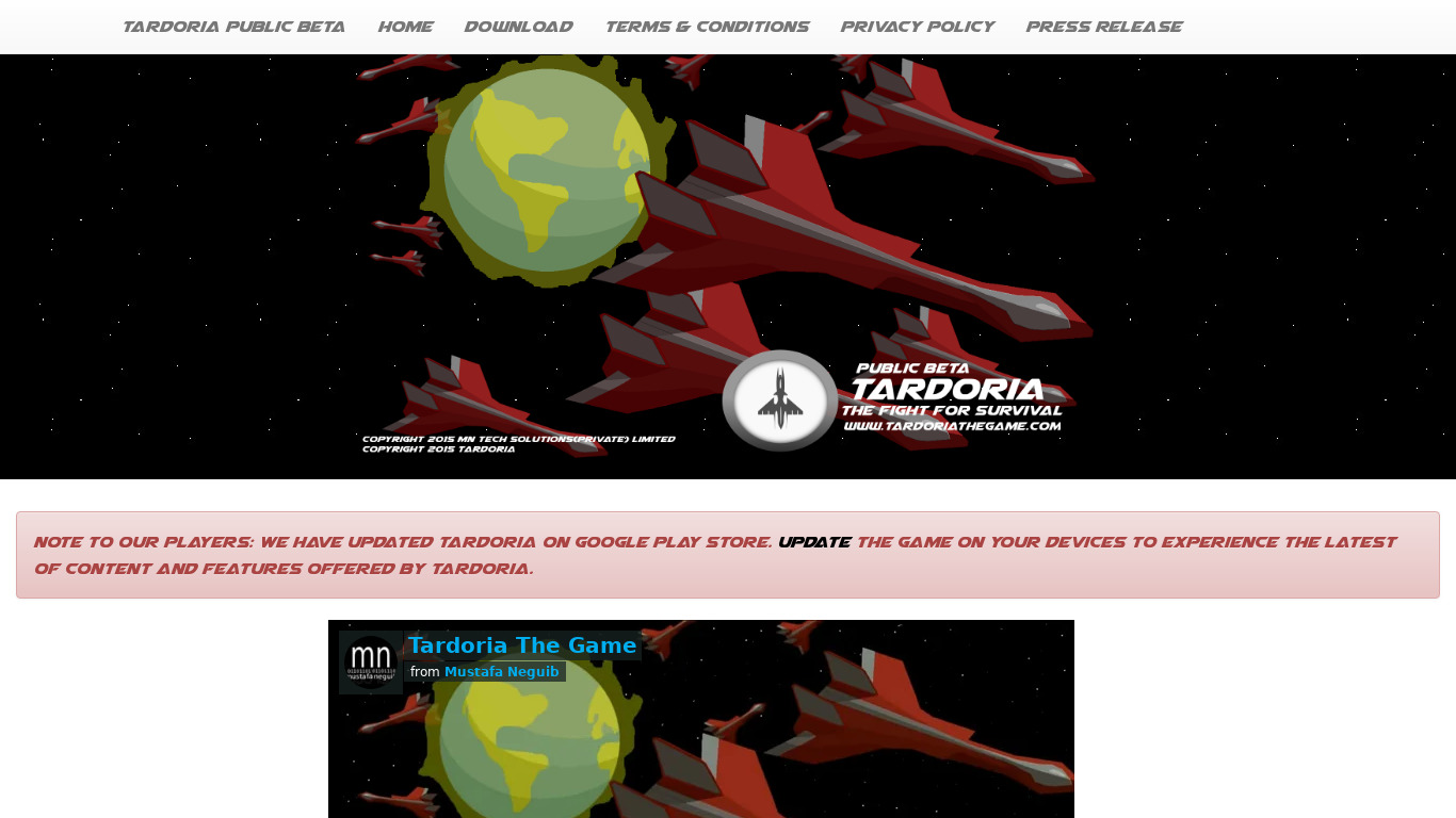 Tardoria Landing page