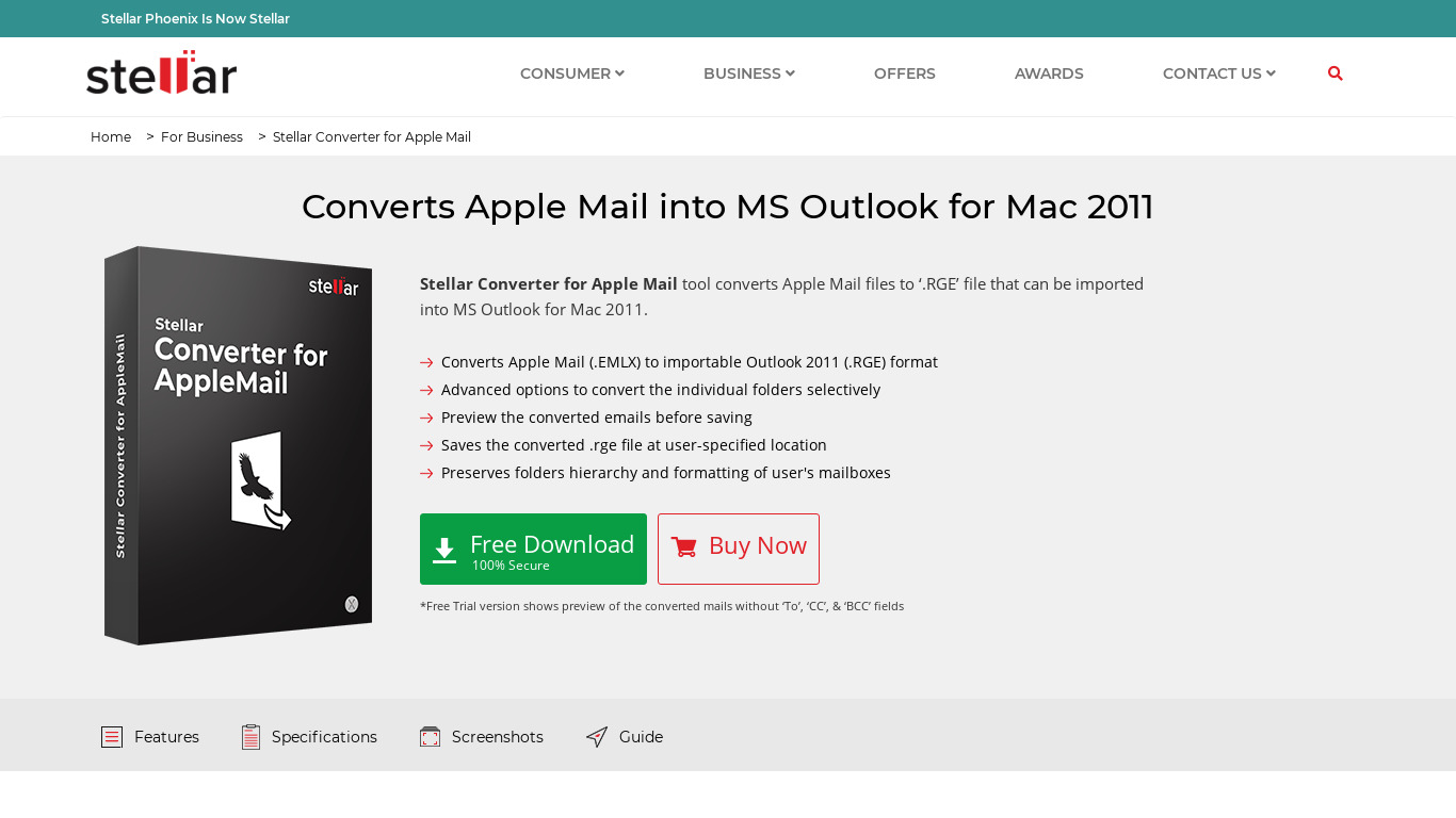 Stellar Converter for AppleMail Landing page