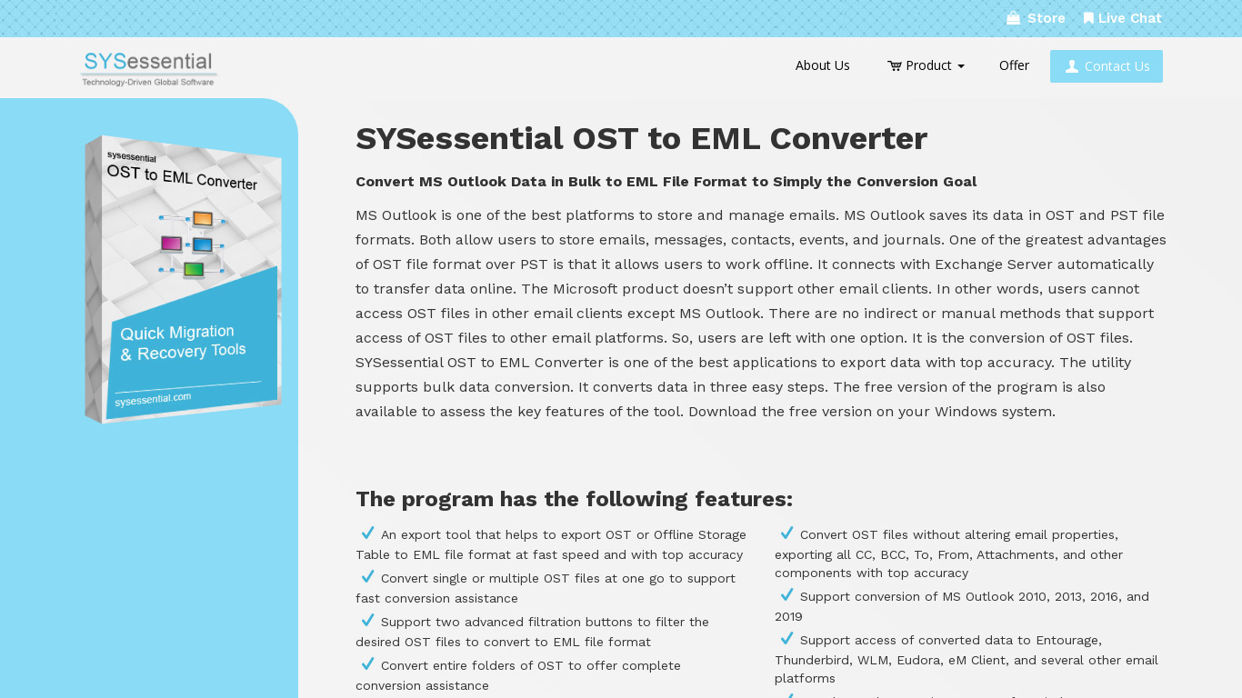 SYSessential OST to EML Converter Landing page