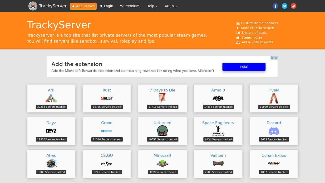 TrackyServer Landing page