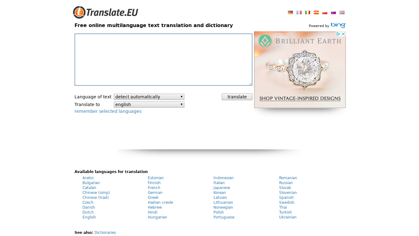 Translate.eu Landing page