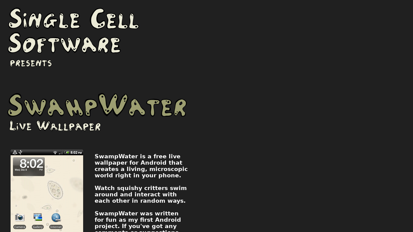 SwampWater Live Wallpaper Landing page