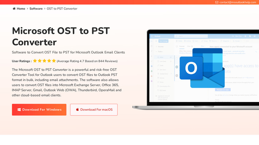 MSOutlookHelp OST to PST Converter Landing Page