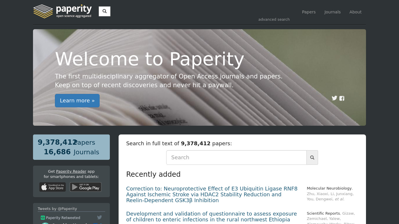 Paperity Landing page