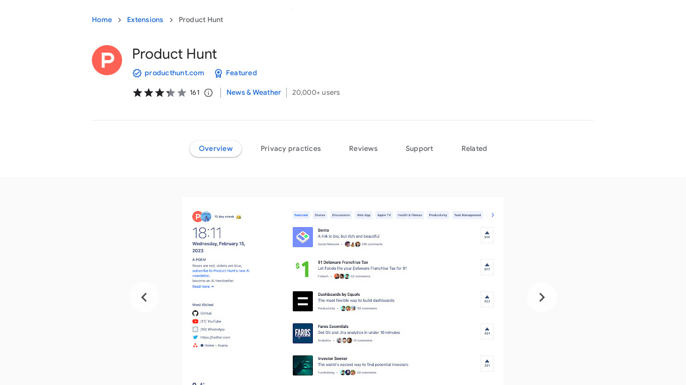 Product Hunter Landing page