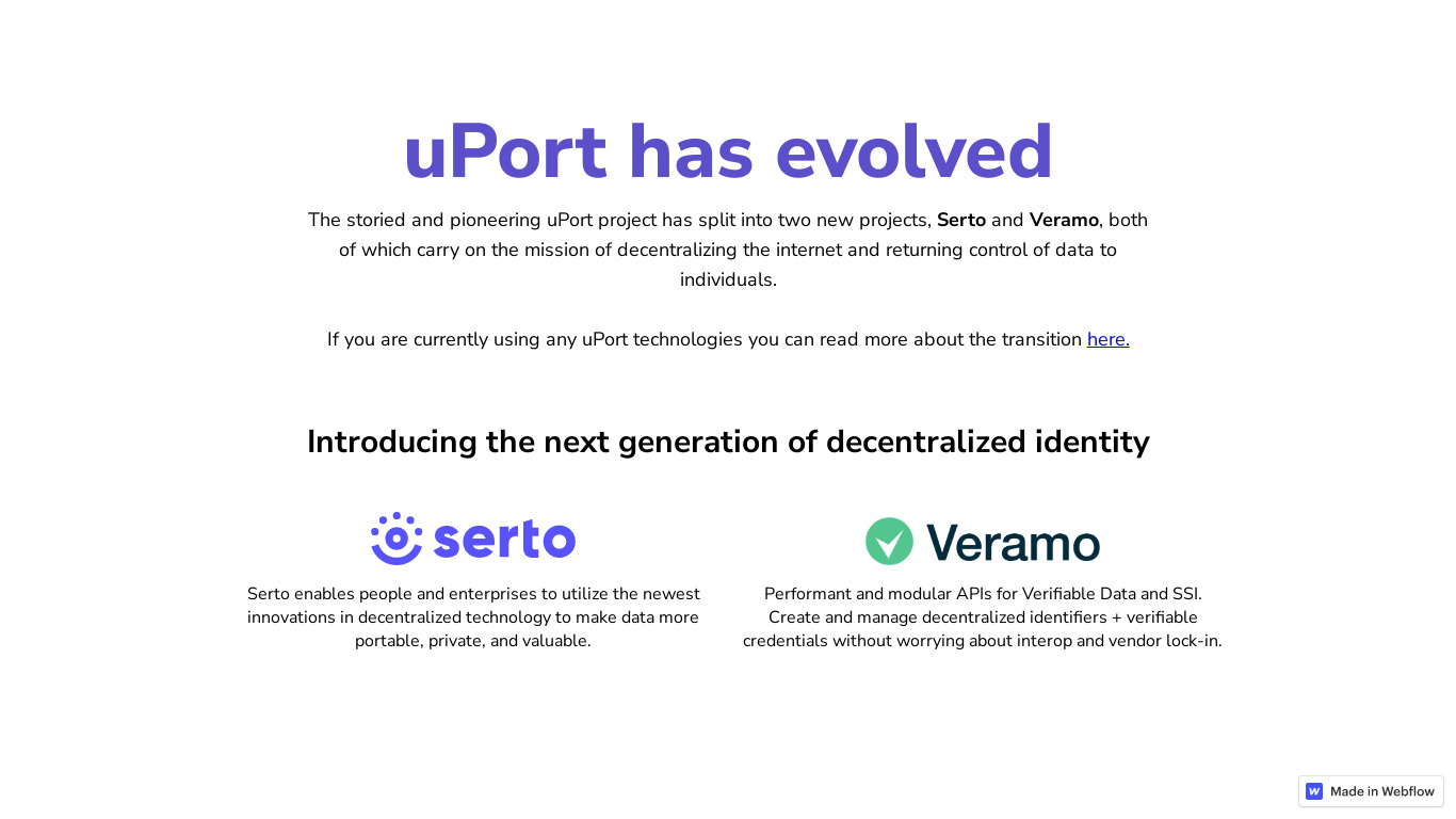 uPort Landing page