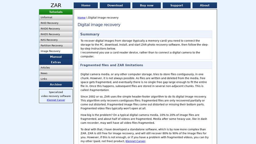 ZAR Digital image recovery Landing Page