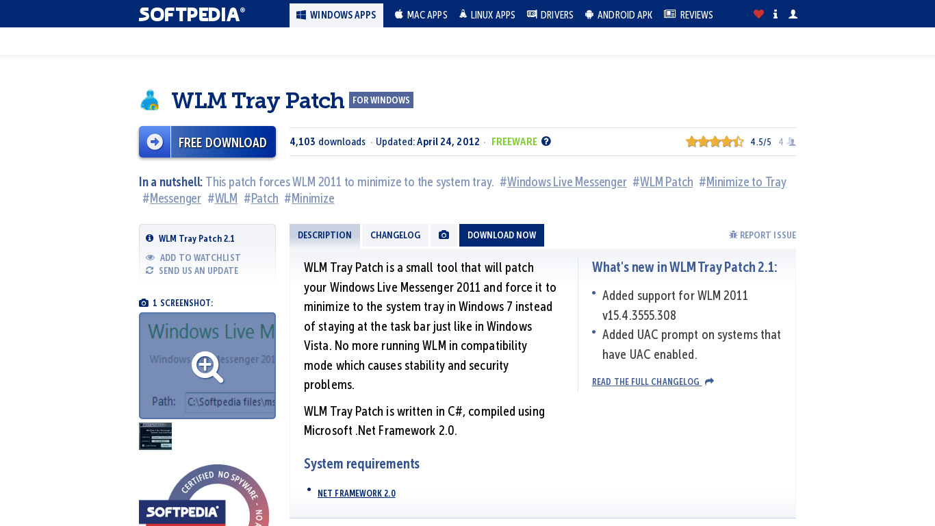 WLM Tray Patch Landing page