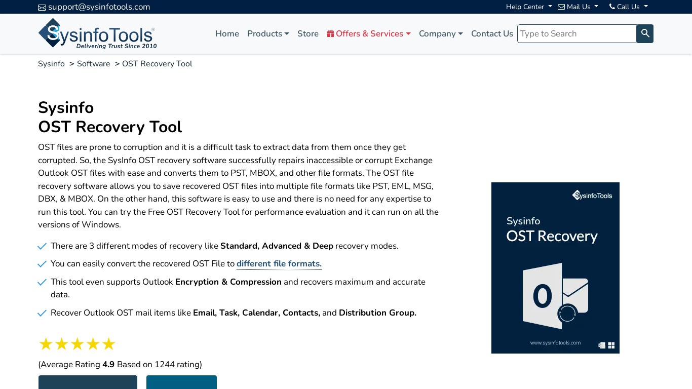 SysInfoTools OST File Recovery Landing page