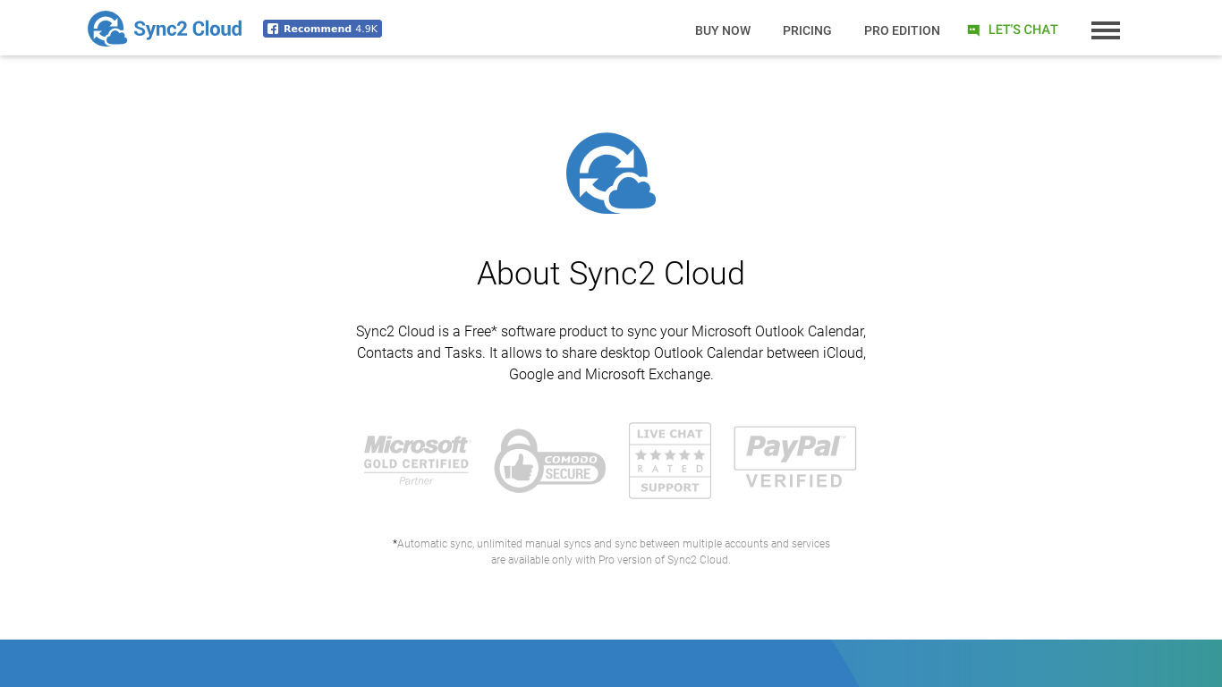 Sync2 Cloud Landing page