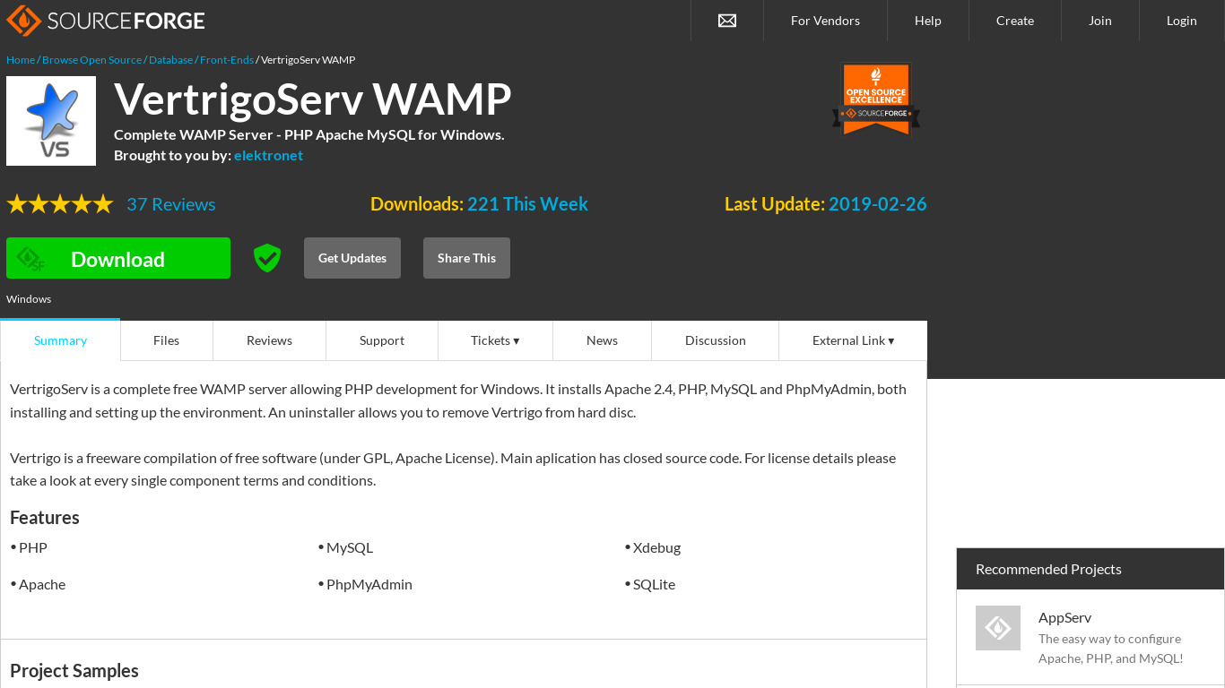 VertrigoServ WAMP Landing page