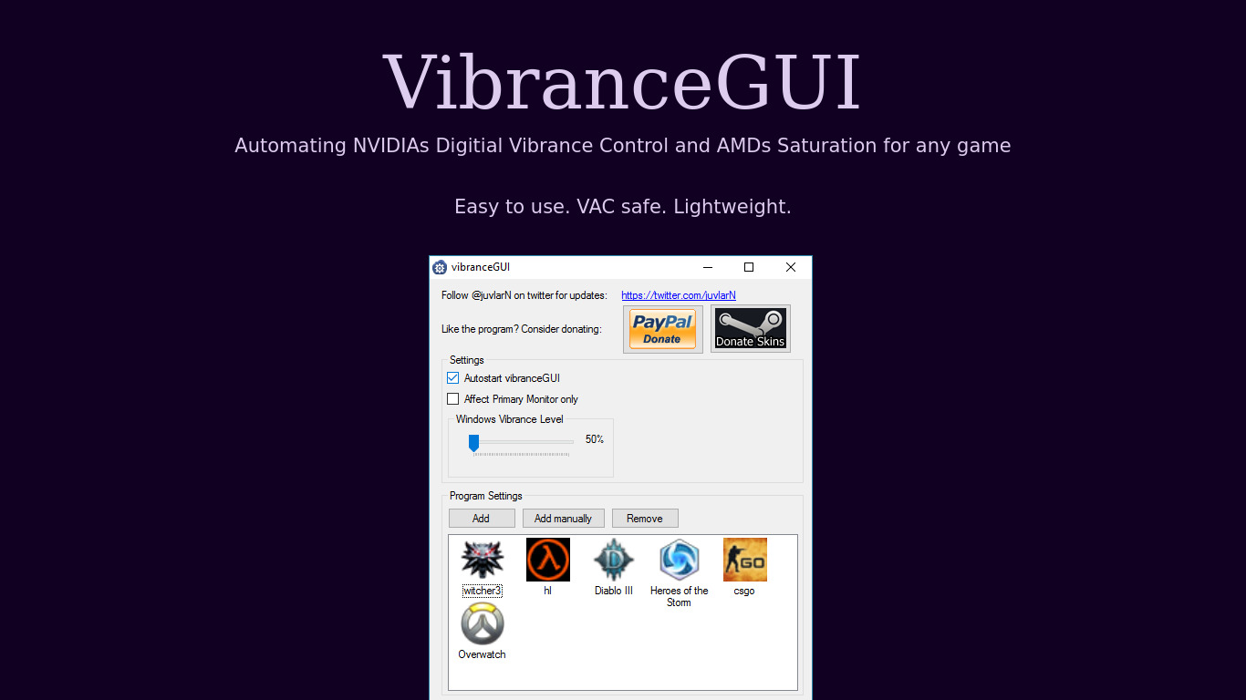 VibranceGUI Landing page