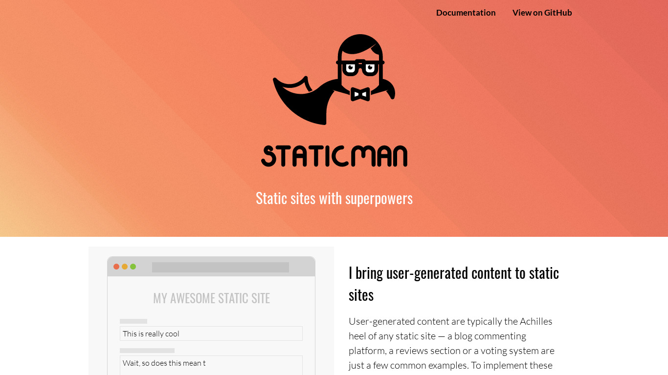 Staticman Landing page