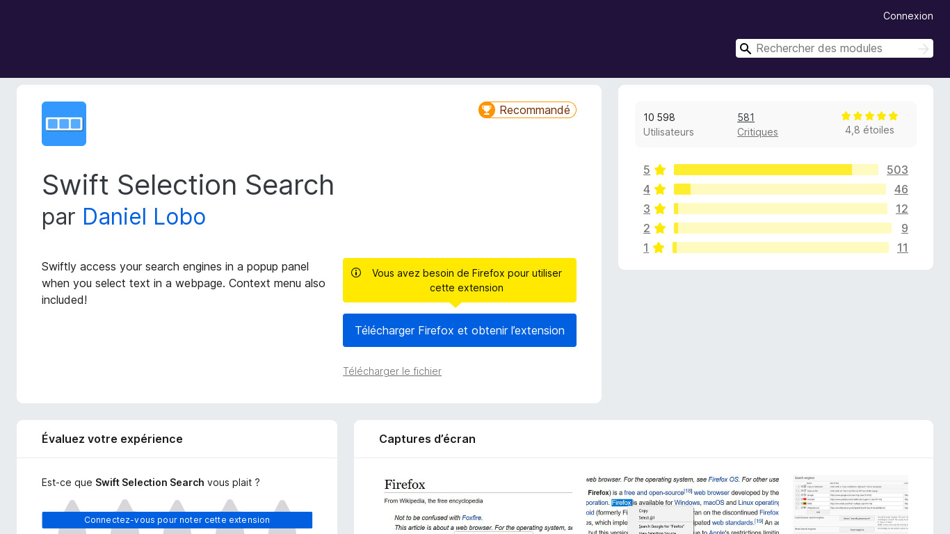 Swift Selection Search Landing page