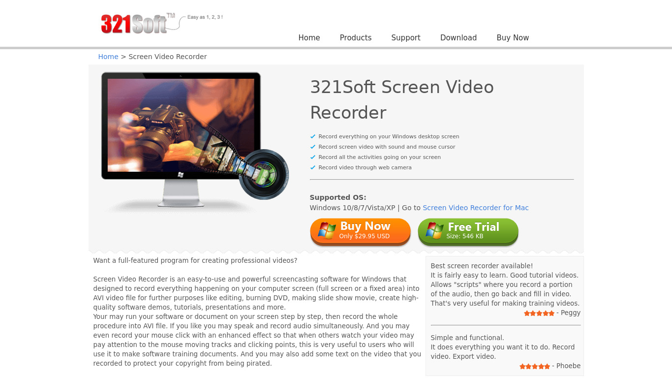 321Soft Screen Video Recorder Landing page