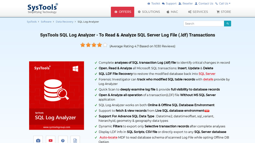 SysTools SQL Log Analyzer Landing Page