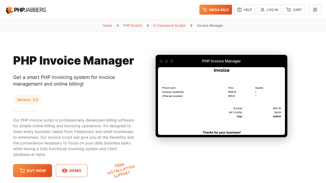 Stivasoft Invoice Manager Landing page