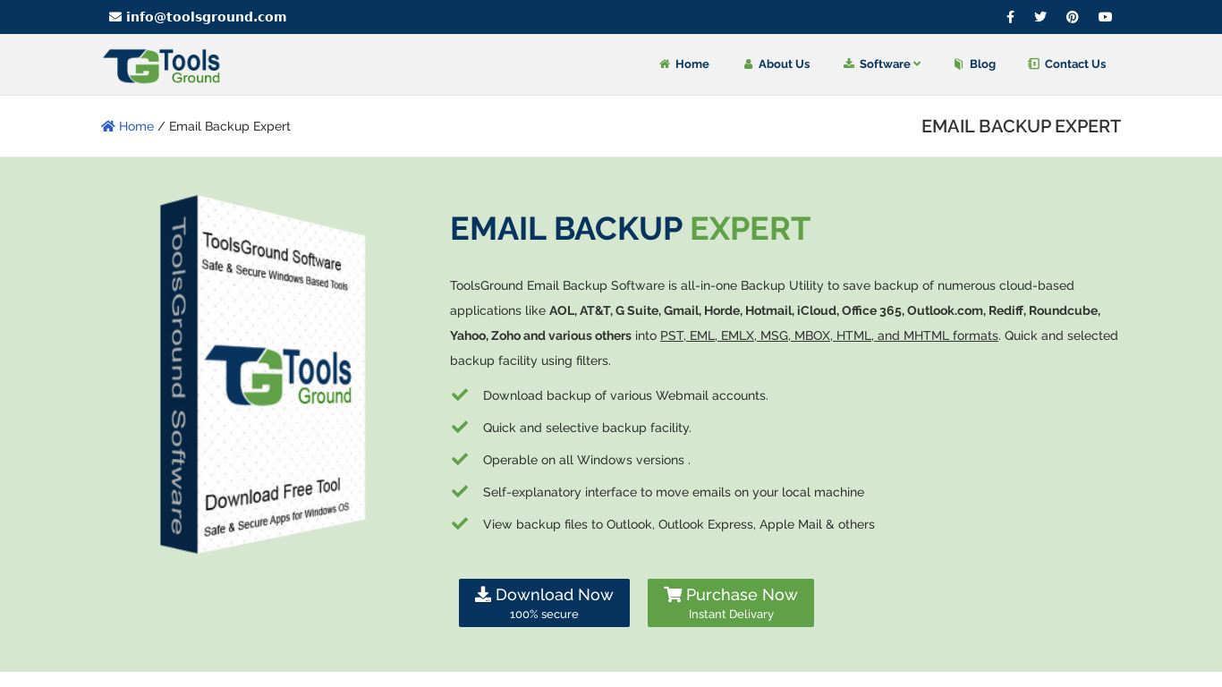 ToolsGround Email Backup Expert Landing page