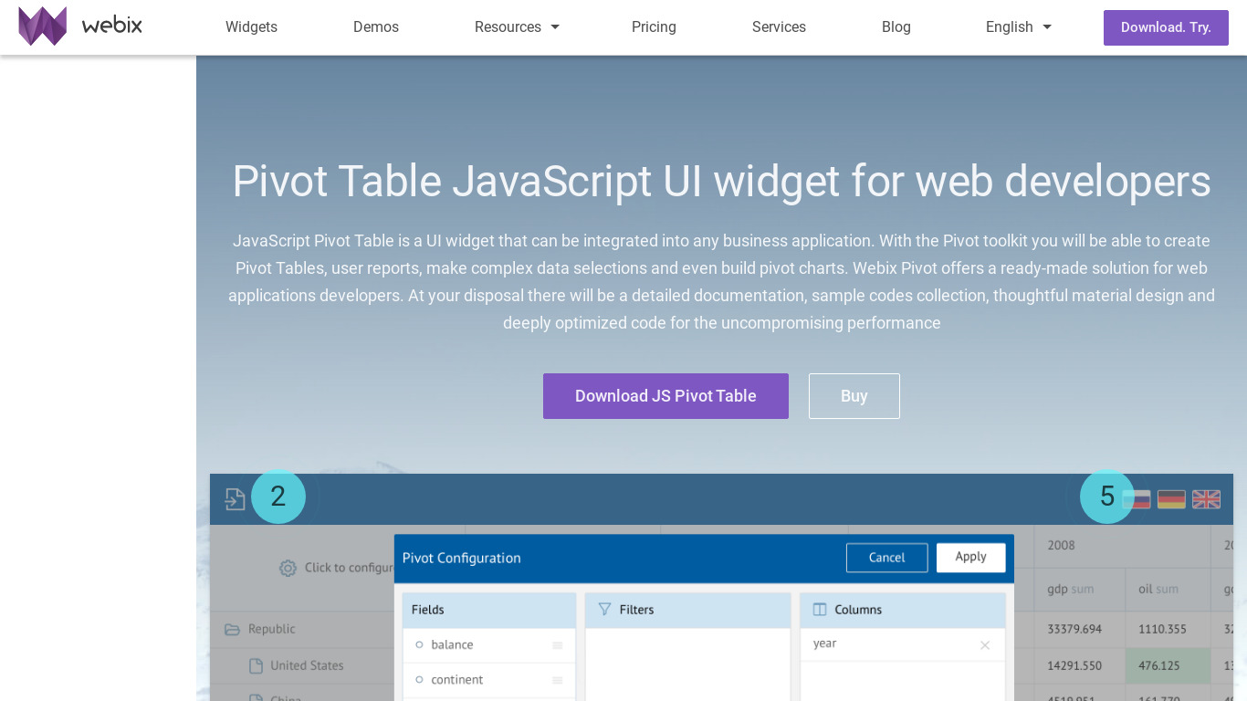 Webix Pivot Table Landing page