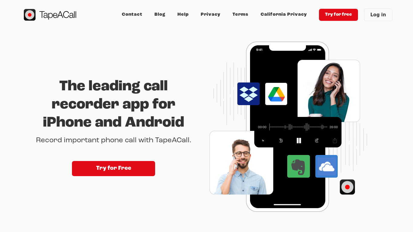 TapeACall Landing page