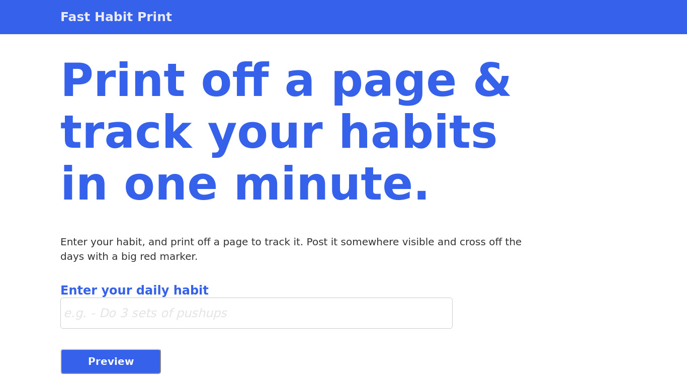 Fast Habit Print Landing page