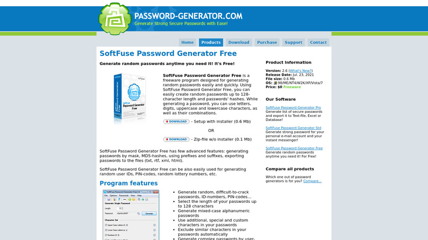 SoftFuse Password Generator Landing Page