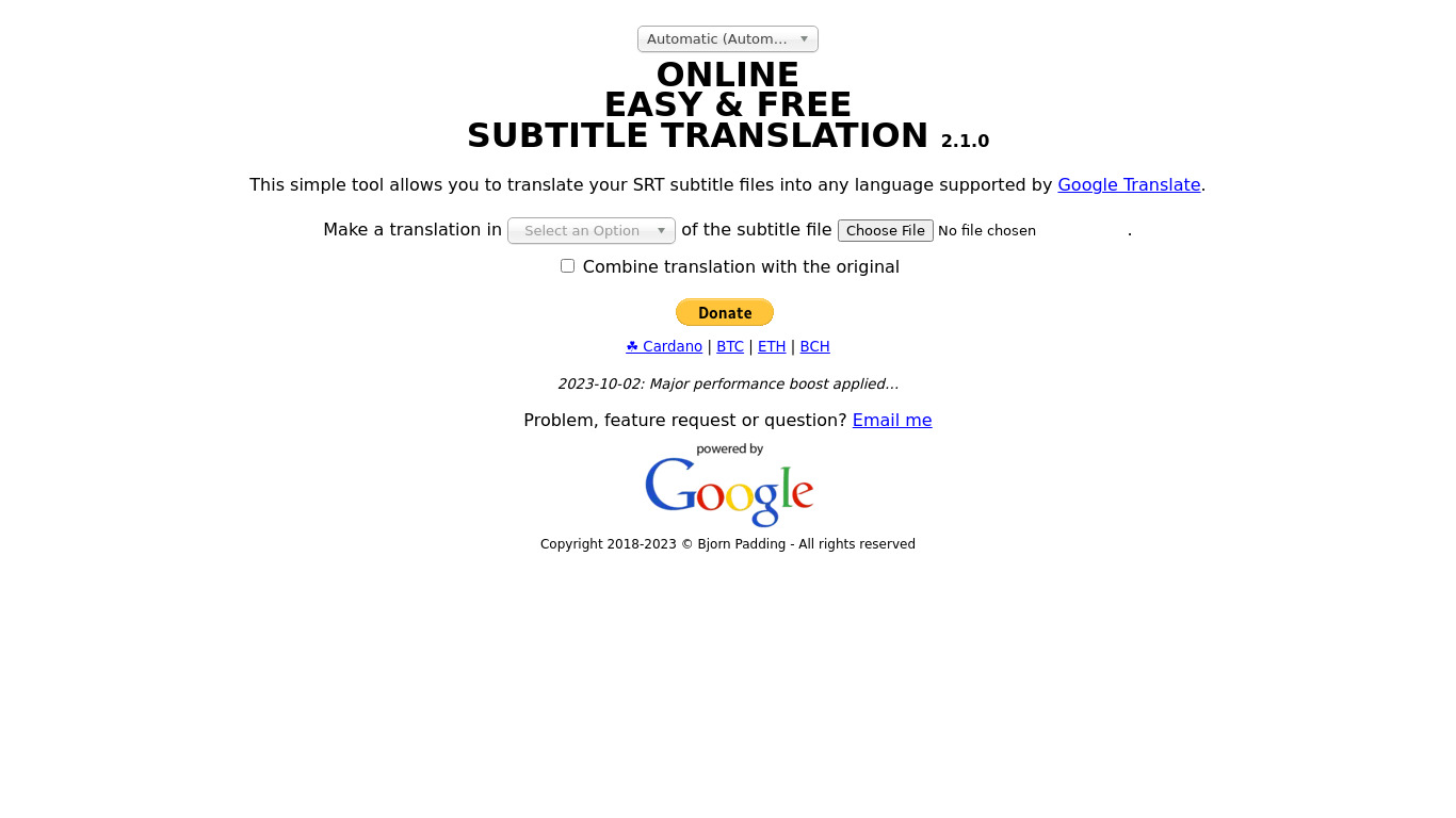 Translate-subtitles.com Landing page