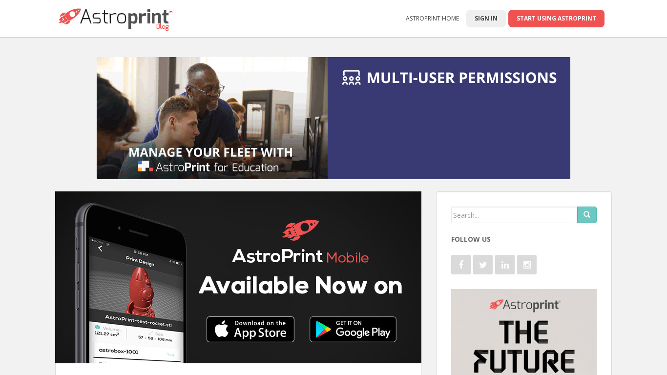 AstroPrint Mobile Landing page