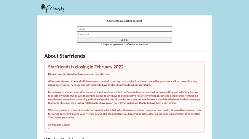 Starfriends.org Landing Page