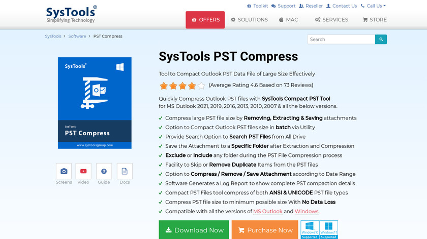 SysTools PST Compress Landing Page
