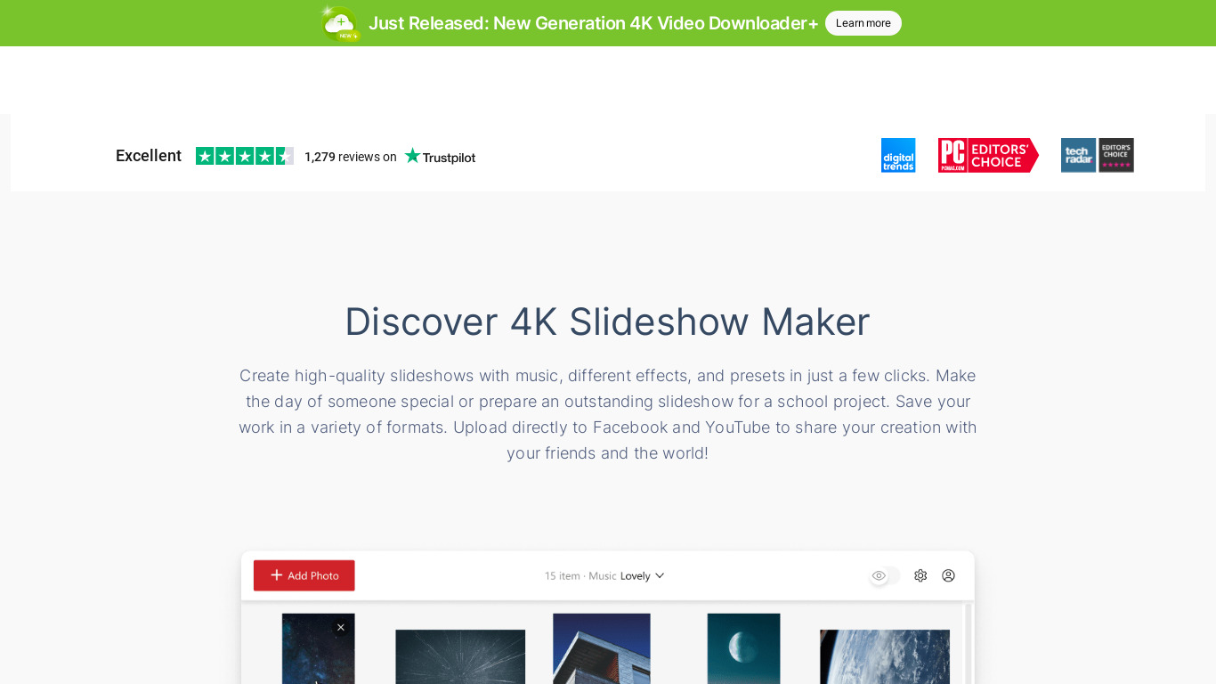 4K Slideshow Maker Landing page