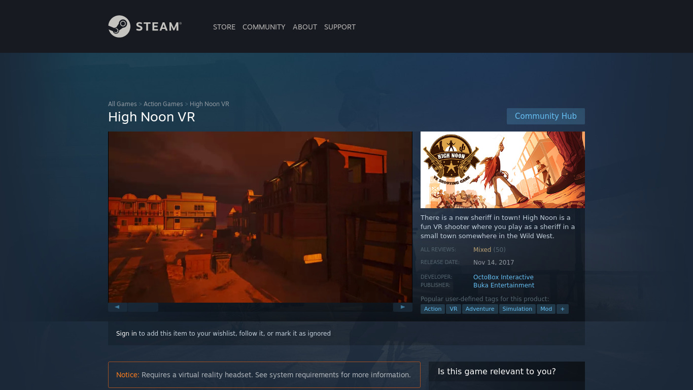 High Noon VR Landing page