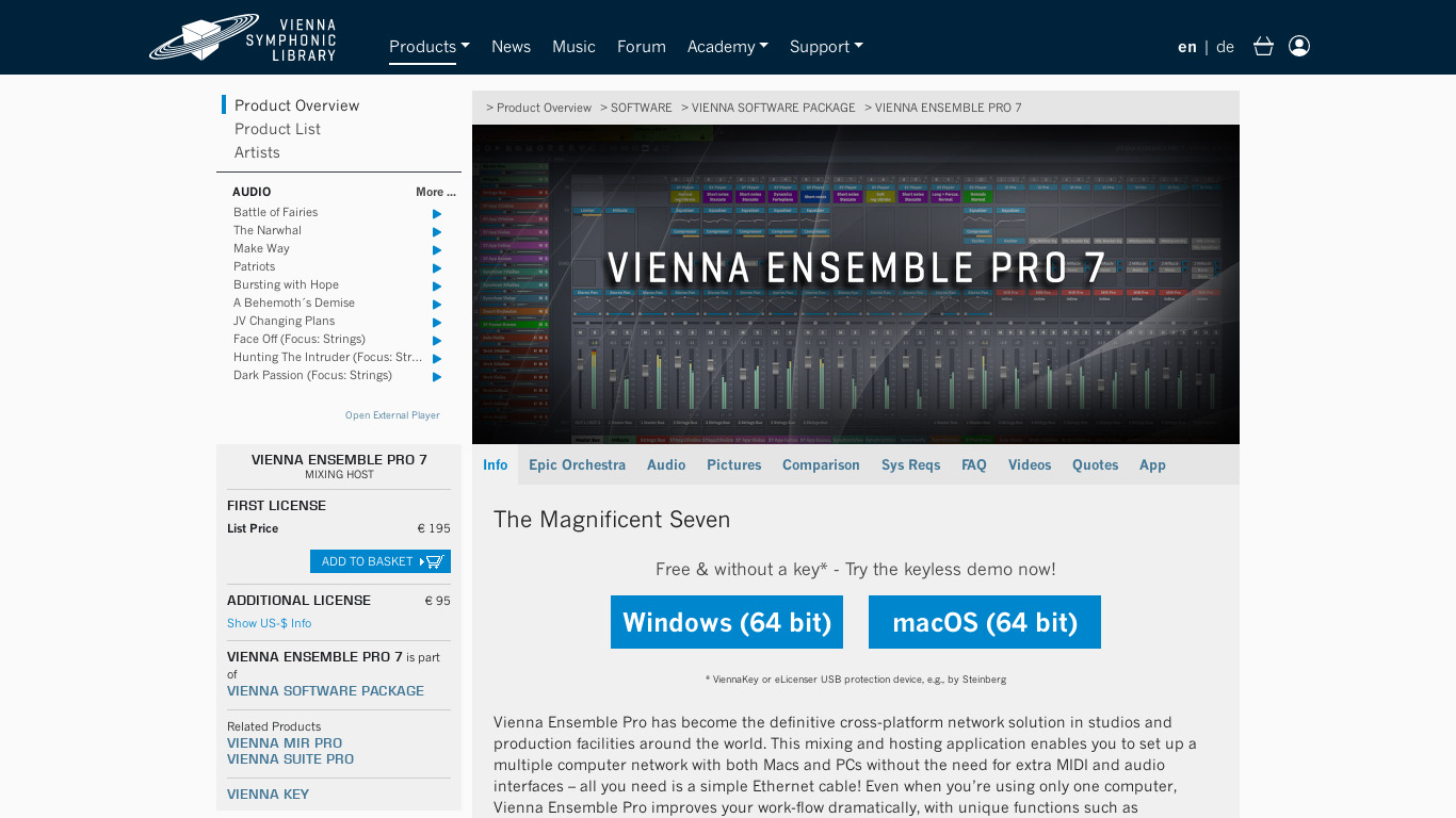 Vienna Ensemble Pro Landing page