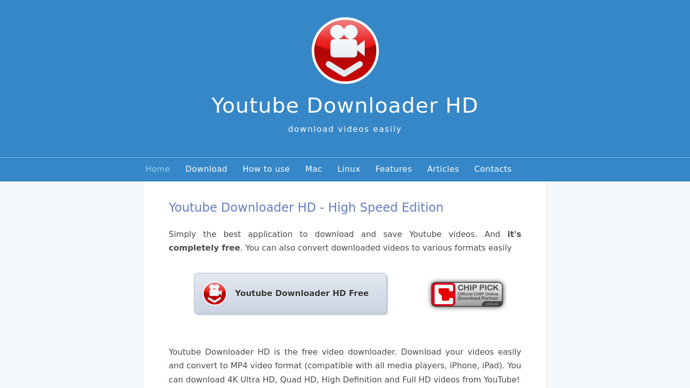 Youtube Downloader HD Landing page