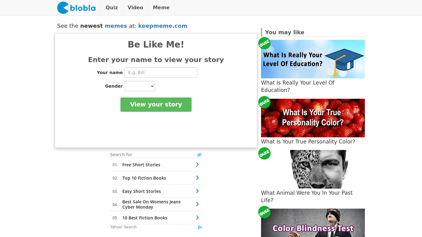 Be Like Me! Landing page