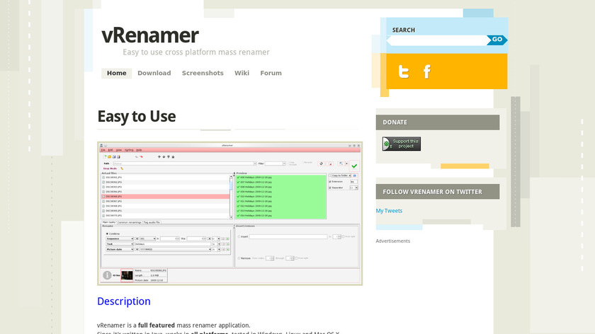 vRenamer Landing Page