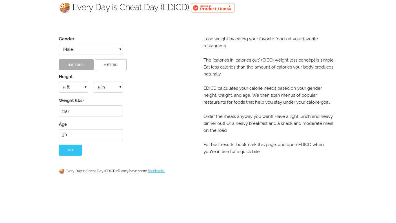 Every Day Is Cheat Day Landing page