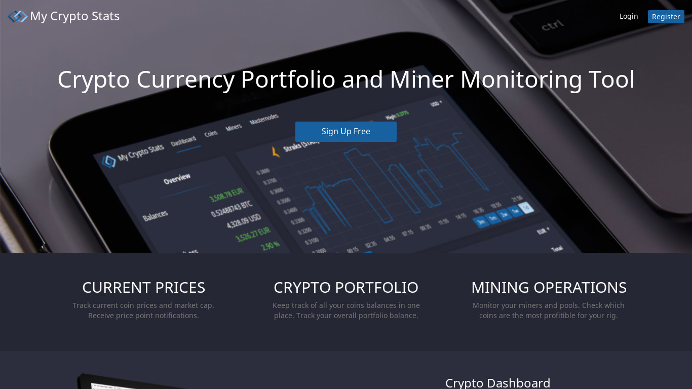 My Crypto Stats Landing page