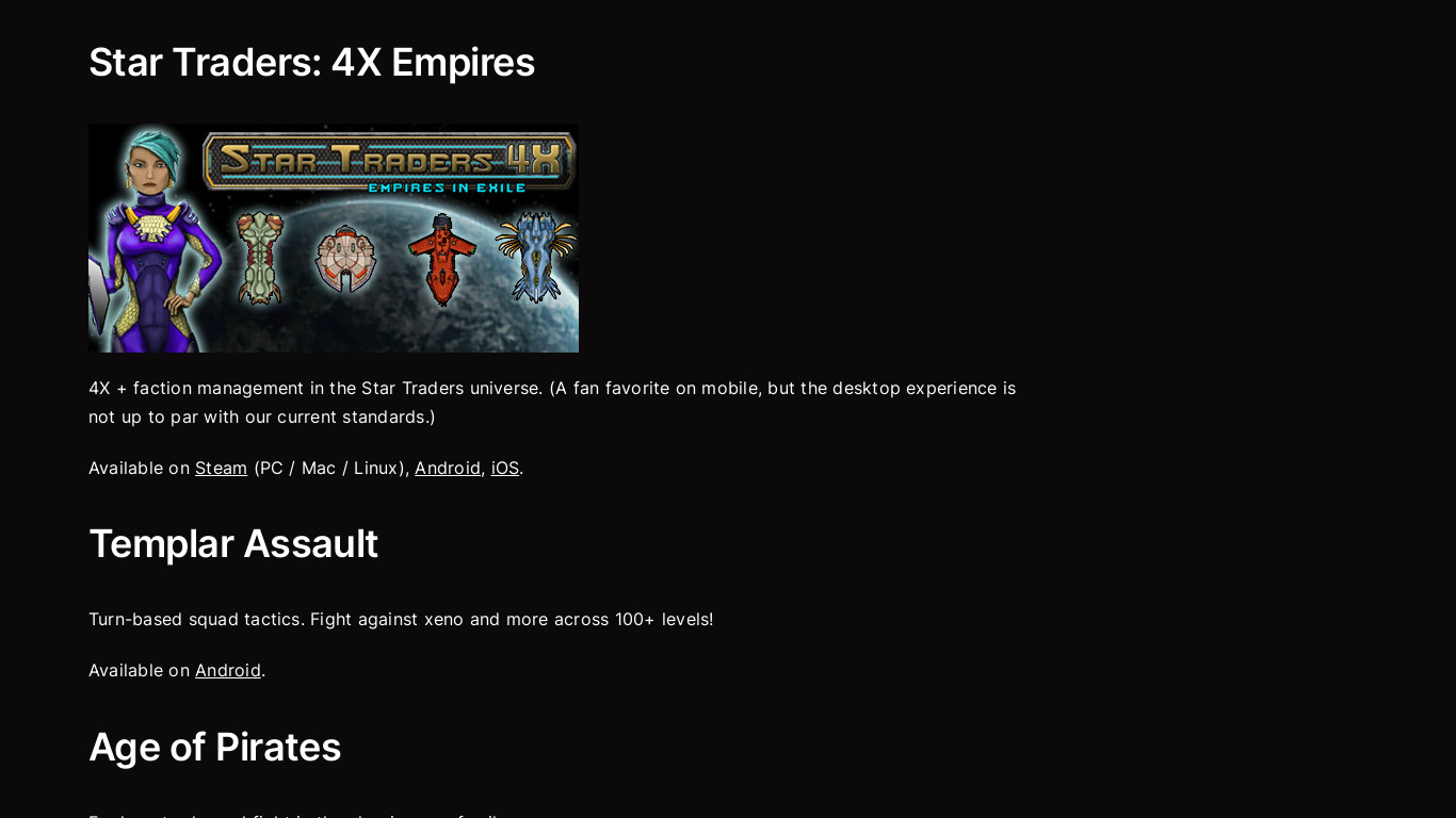 Star Traders 4X Empires Landing page