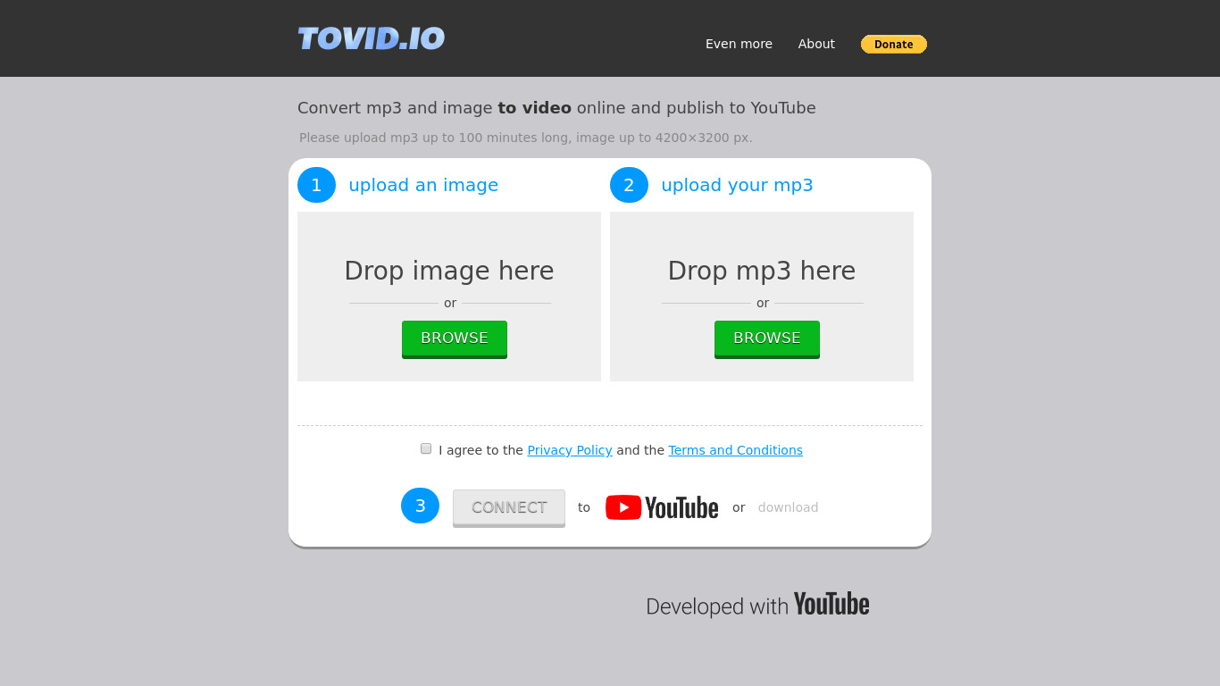 Tovid.io Landing page
