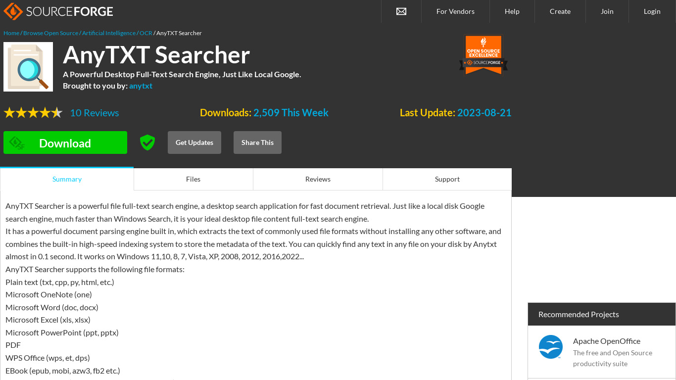 Anytxt Desktop Search Landing page