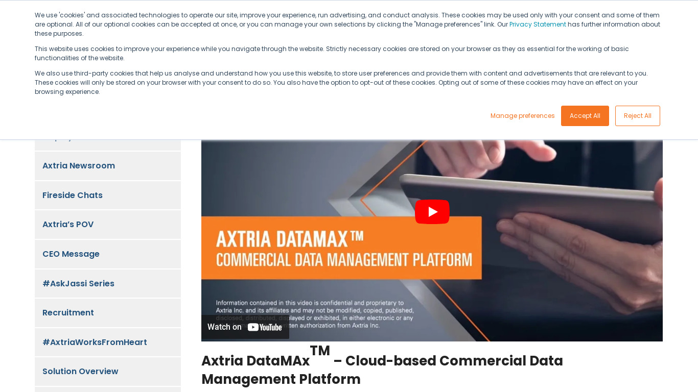 Axtria DataMax Landing page
