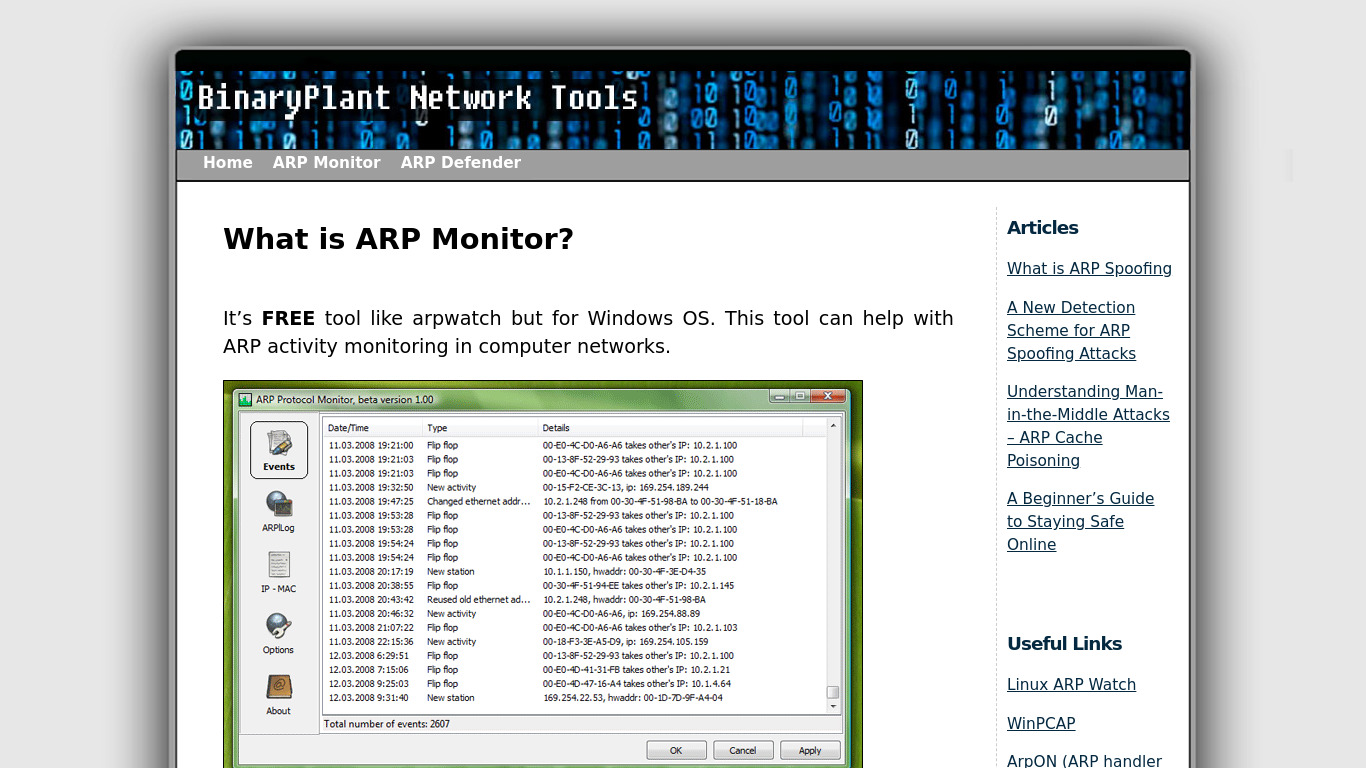 ARP Monitor Landing page